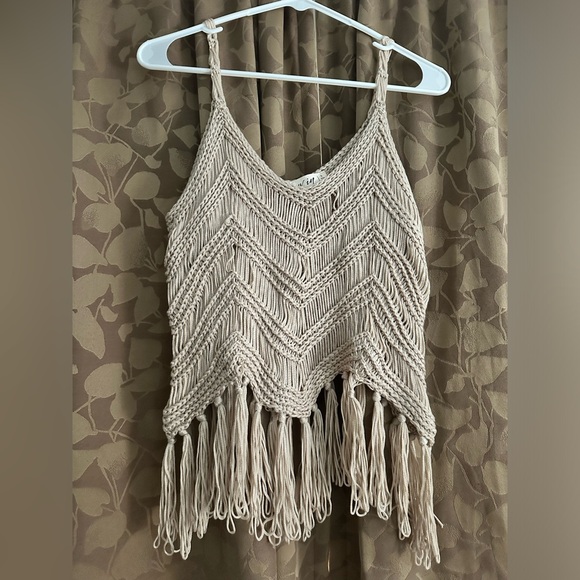 NWOT Taupe Fringe Hem Crochet Tank - Picture 5 of 5
